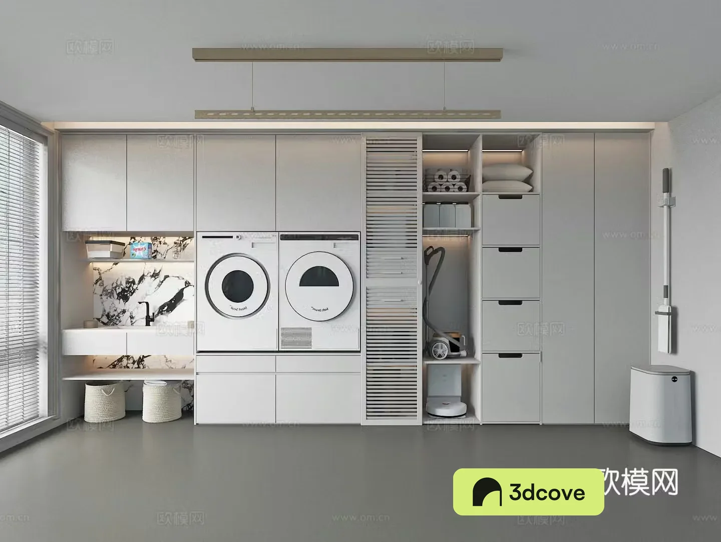 Modern laundry room balcony washing machine cabinet