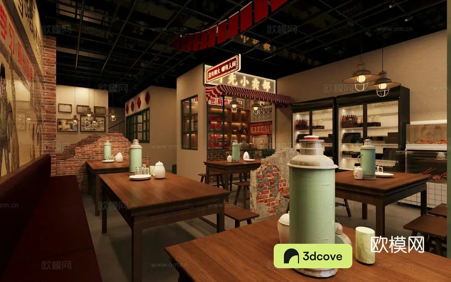 Retro style hot pot restaurant barbecue restaurant chicken pot restaurant