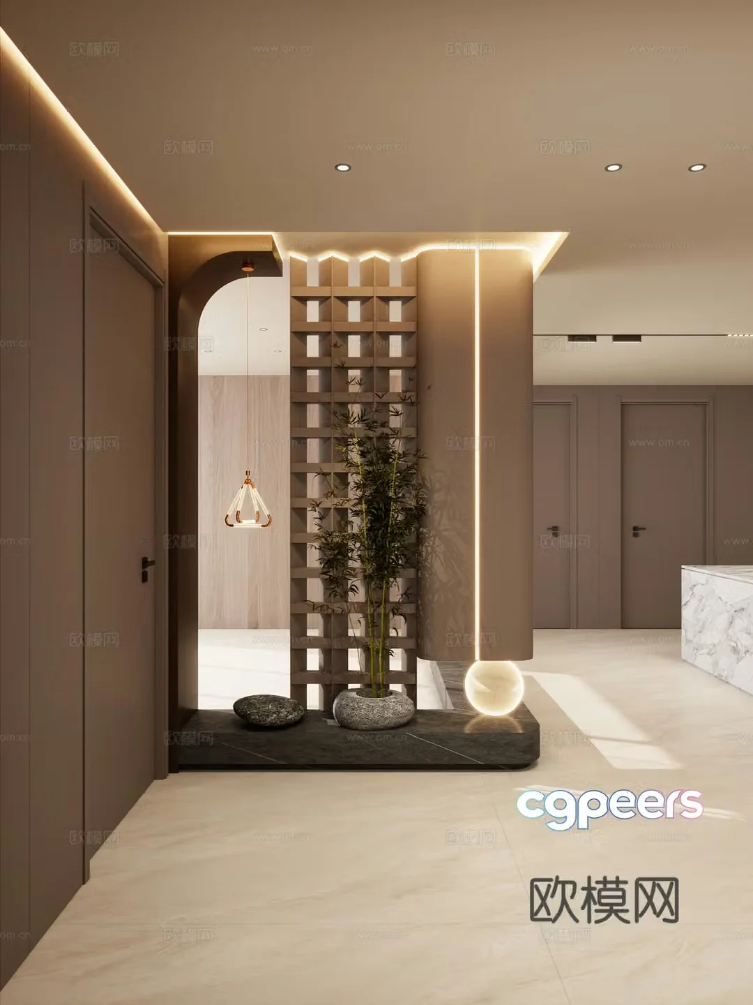Italian style light luxury style solid wood shape arc shape transparent view no main light home partition mysterious 3d model