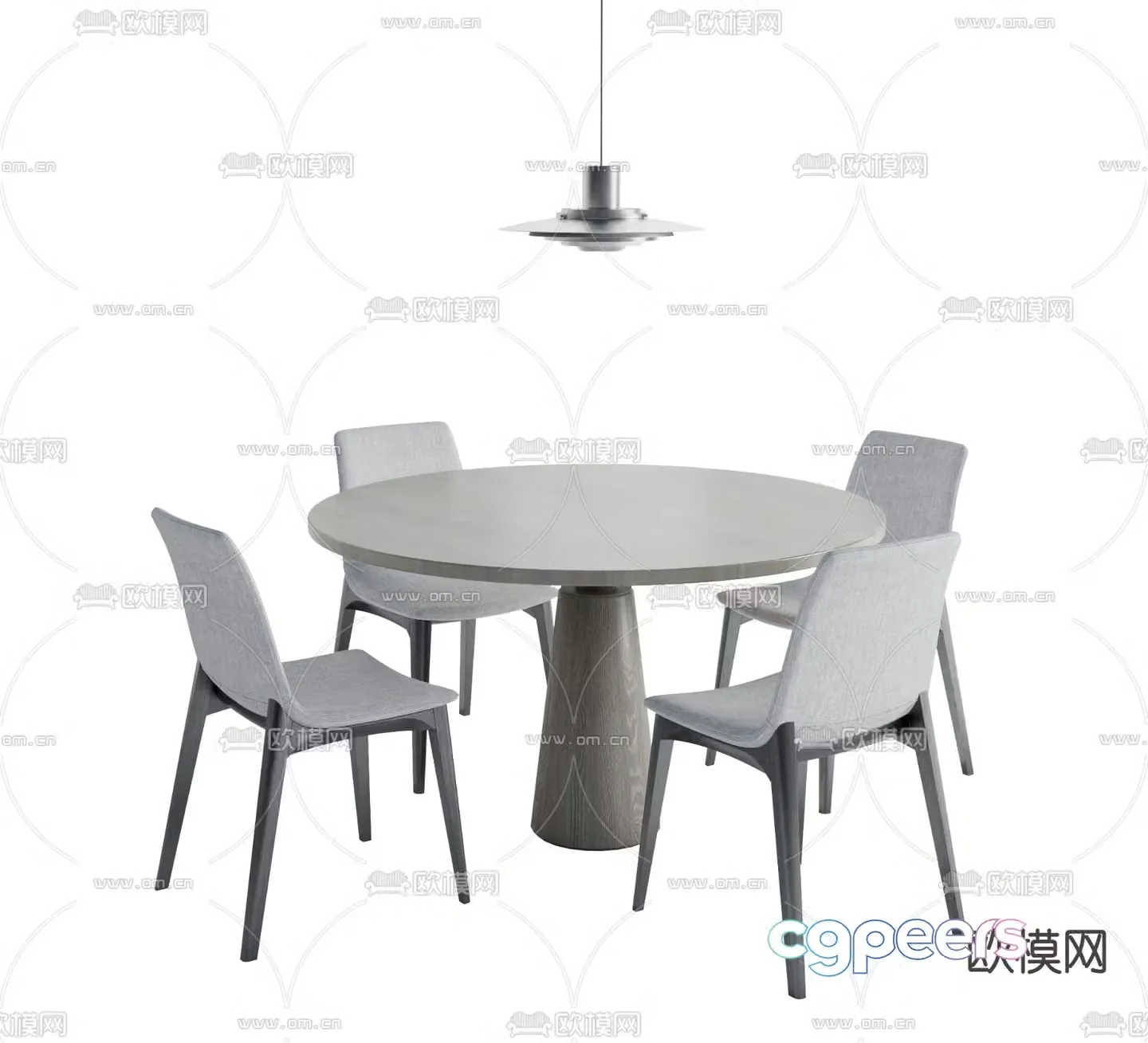 High-end gray dining table and chairs Round dining table 3D model