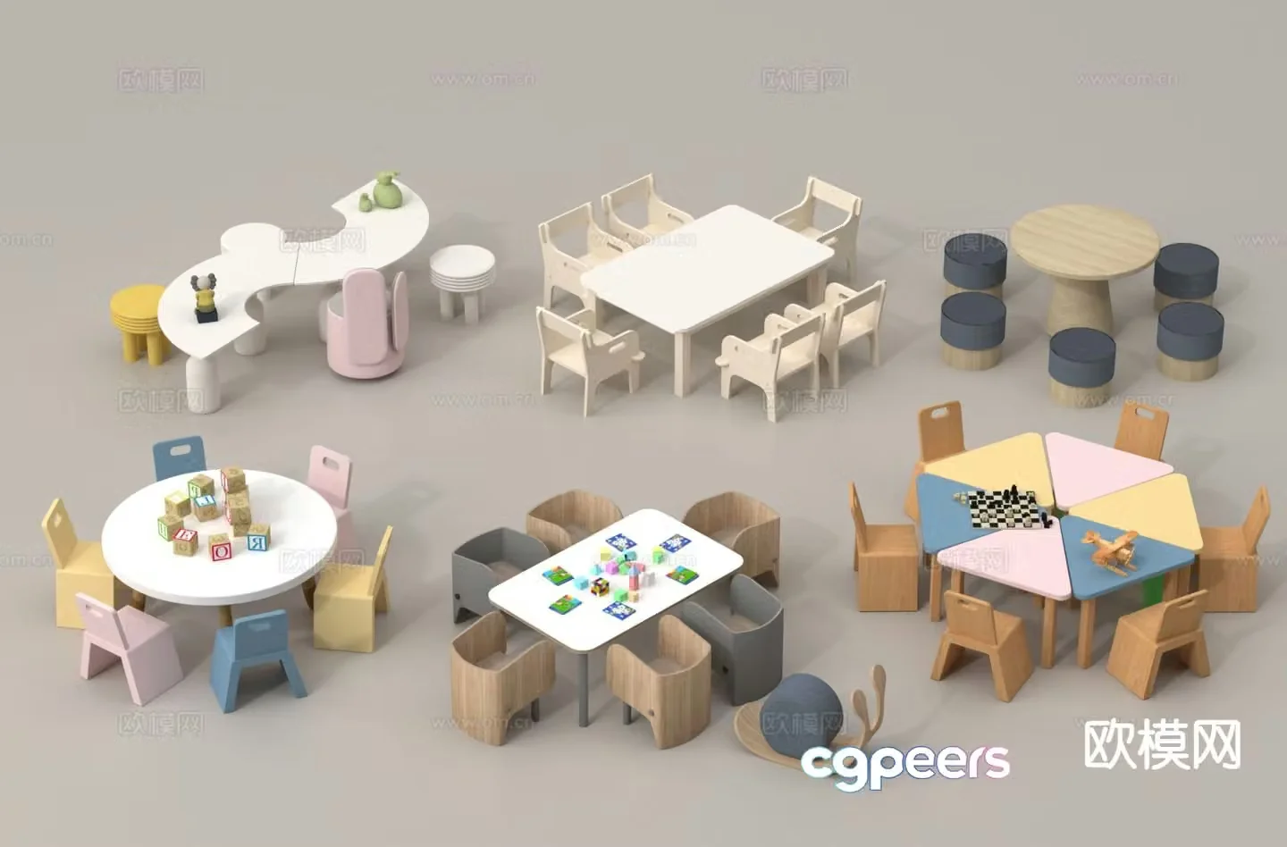 Modern children’s table and chairs toy table 3d model