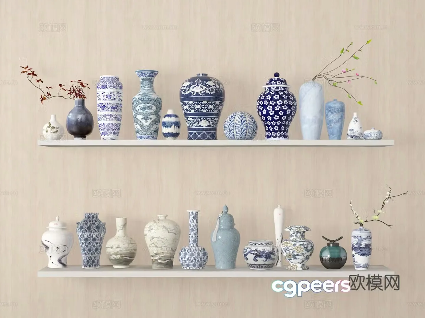 New Chinese style blue and white porcelain vase porcelain vase 3d model