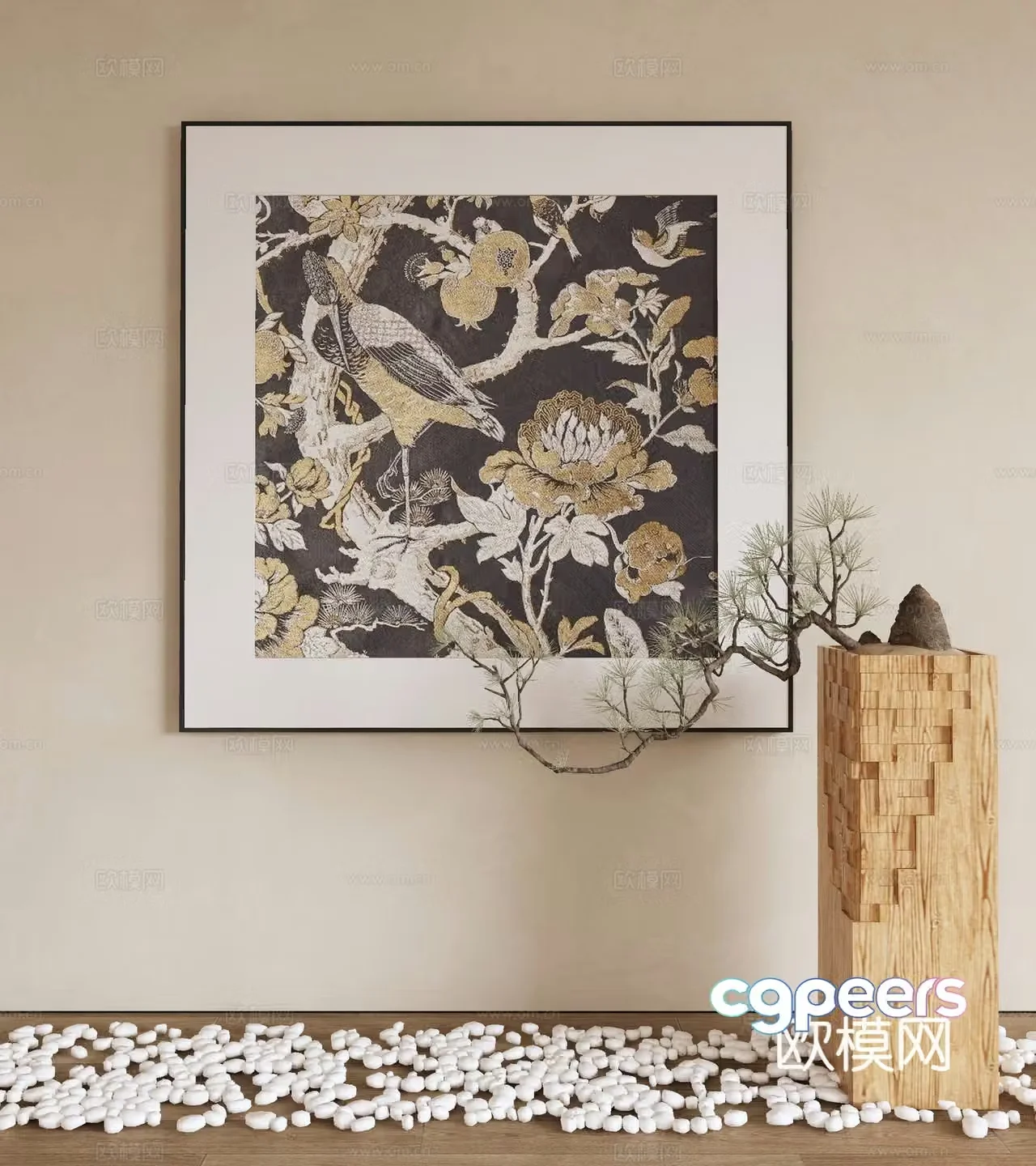 New Chinese style flower and bird painting decorative painting 3D model