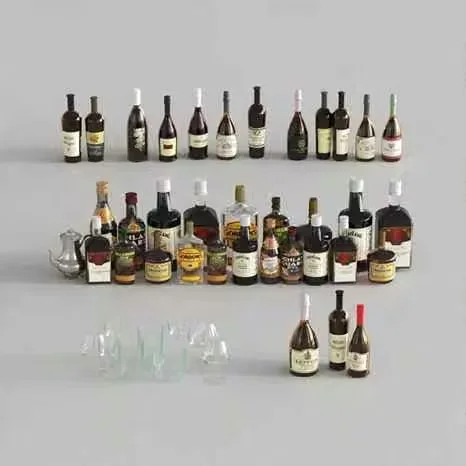 Multiple Bottles Of Alcohol 3D Model – 11469 – VRAY Render
