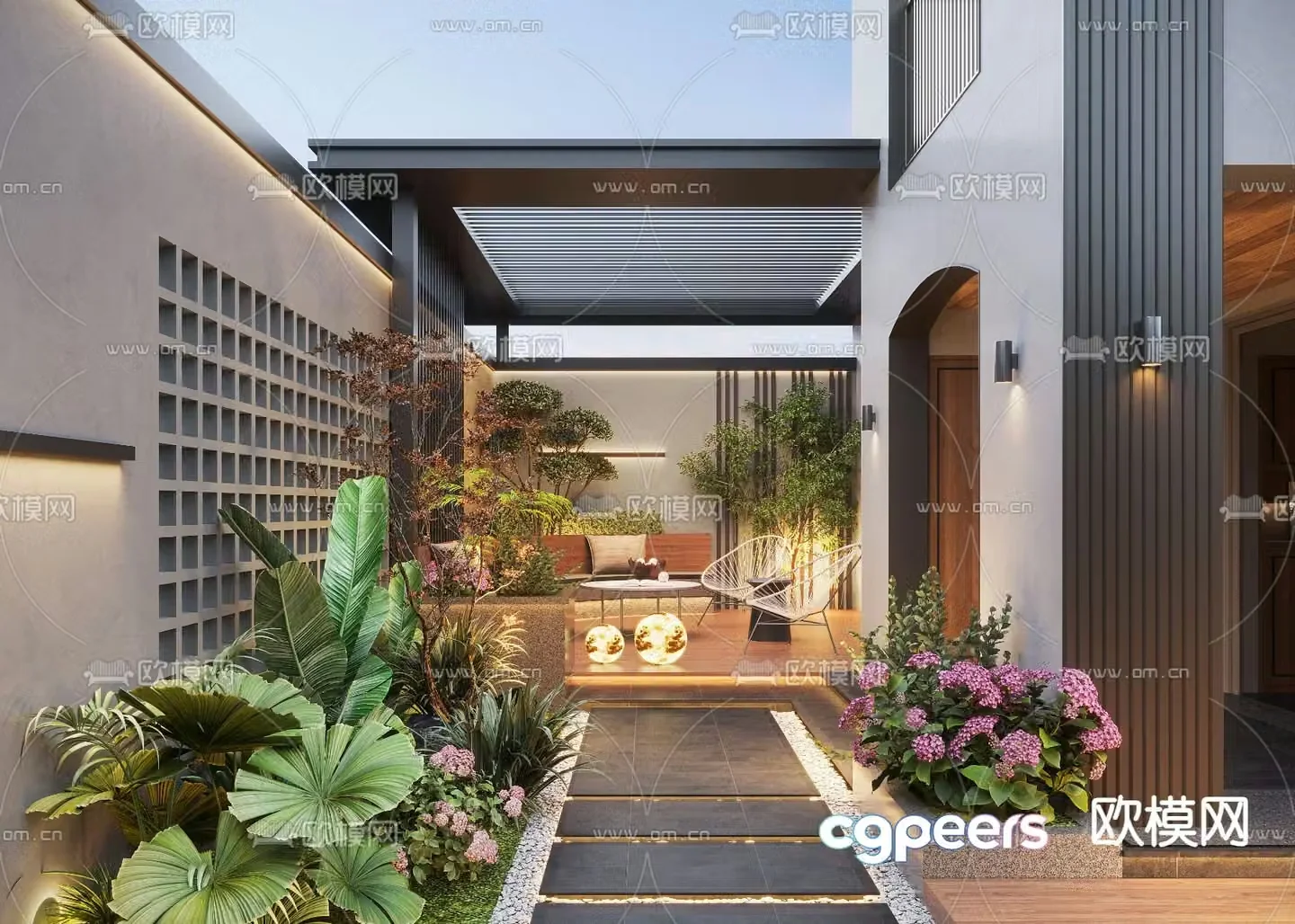 Courtyard landscape villa courtyard 3d model