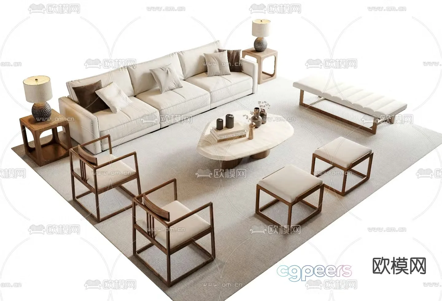 New Chinese style sofa coffee table combination leisure sofa 3d model