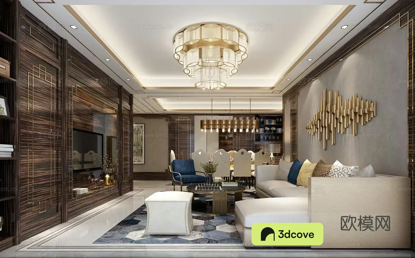 Modern living and dining room chandeliers sofa coffee table combination