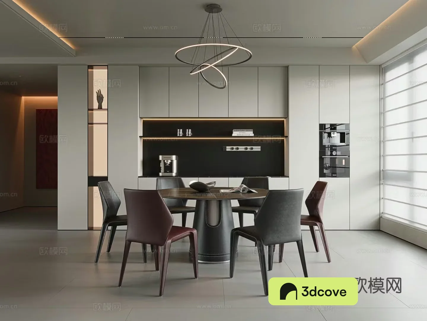 Italian modern dining room round dining table and chairs six-person dining table and chairs rock-slab dining table single chair leather dining