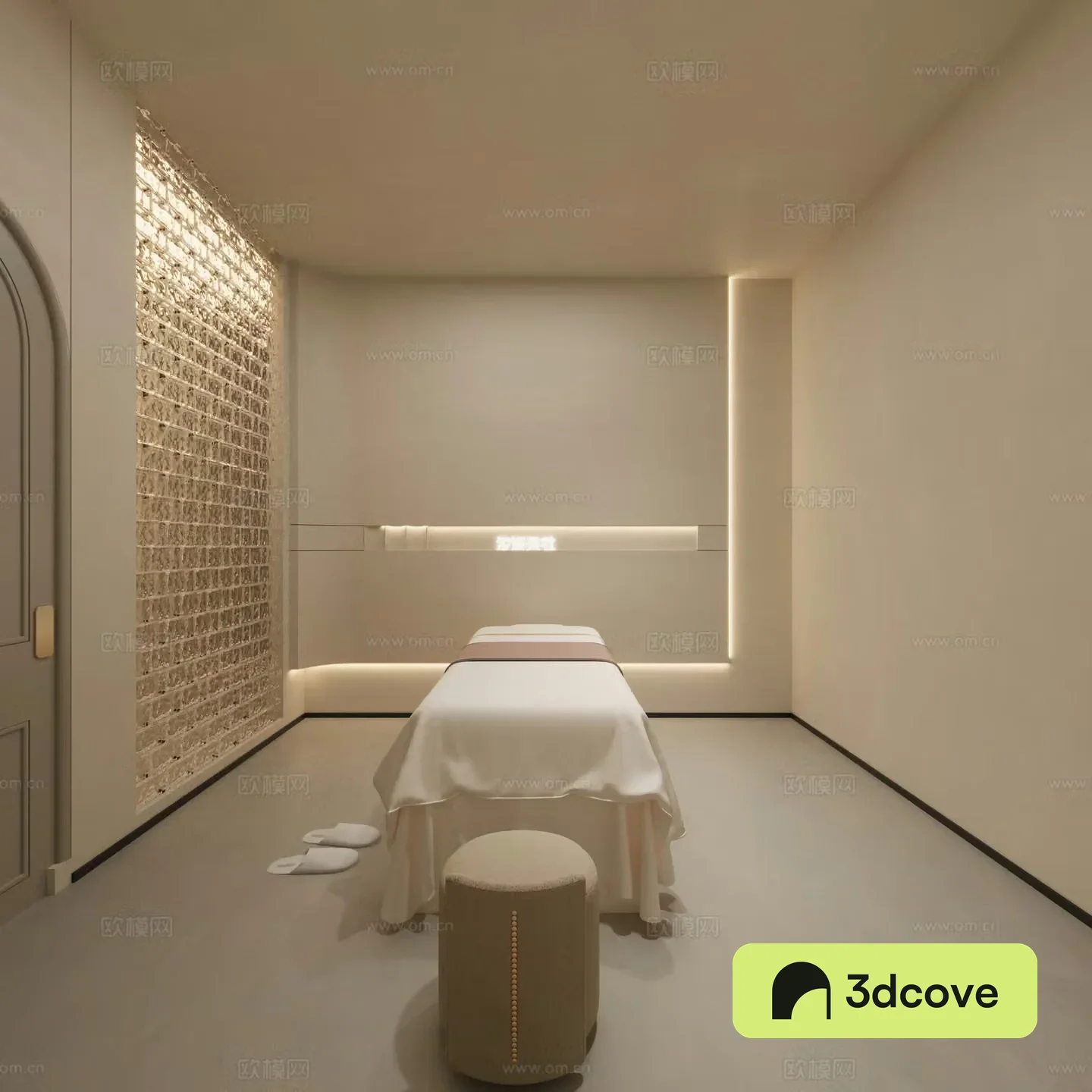 Minimalist beauty salon private room beauty bed glass brick 3D model