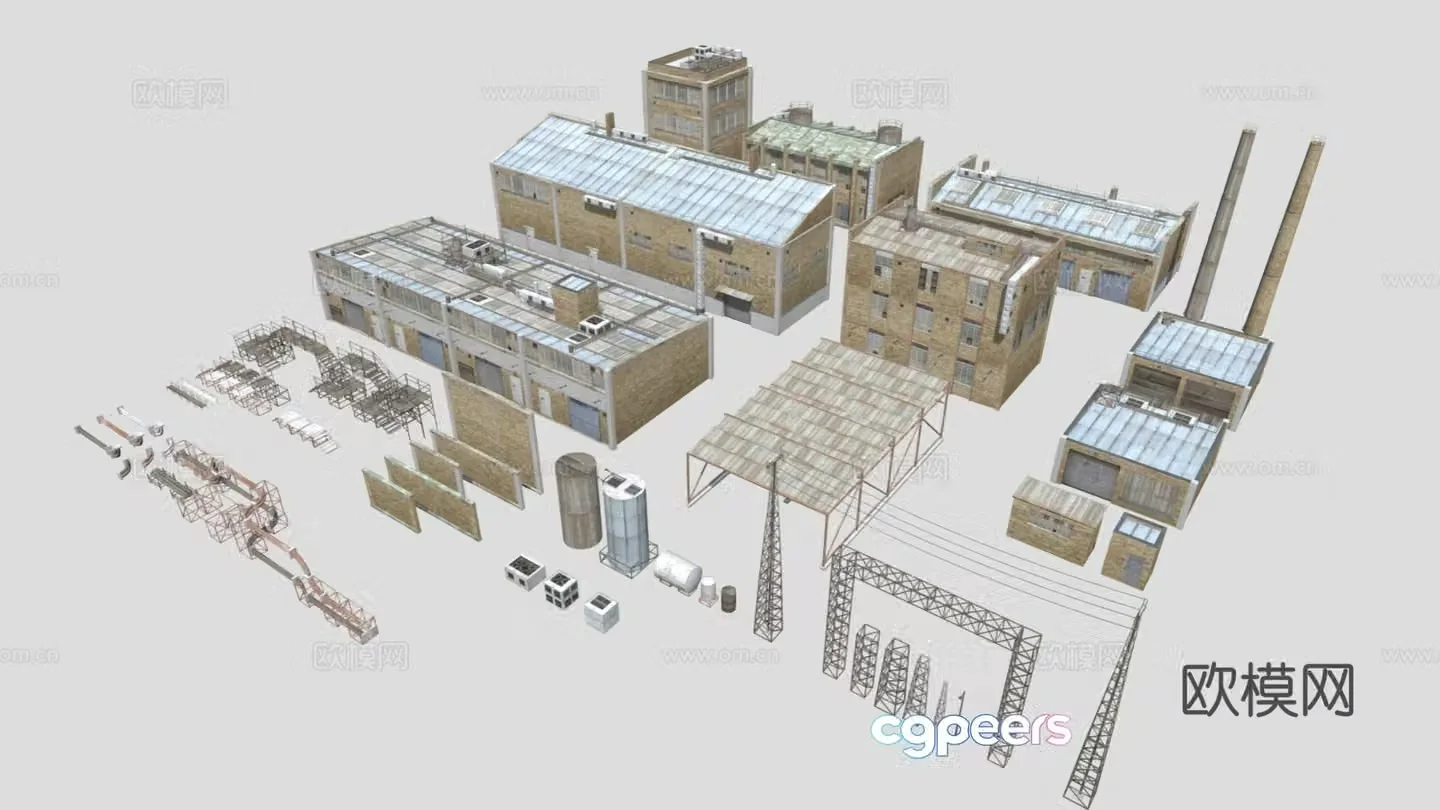 Modern plant retro industrial construction industrial plant 3D model
