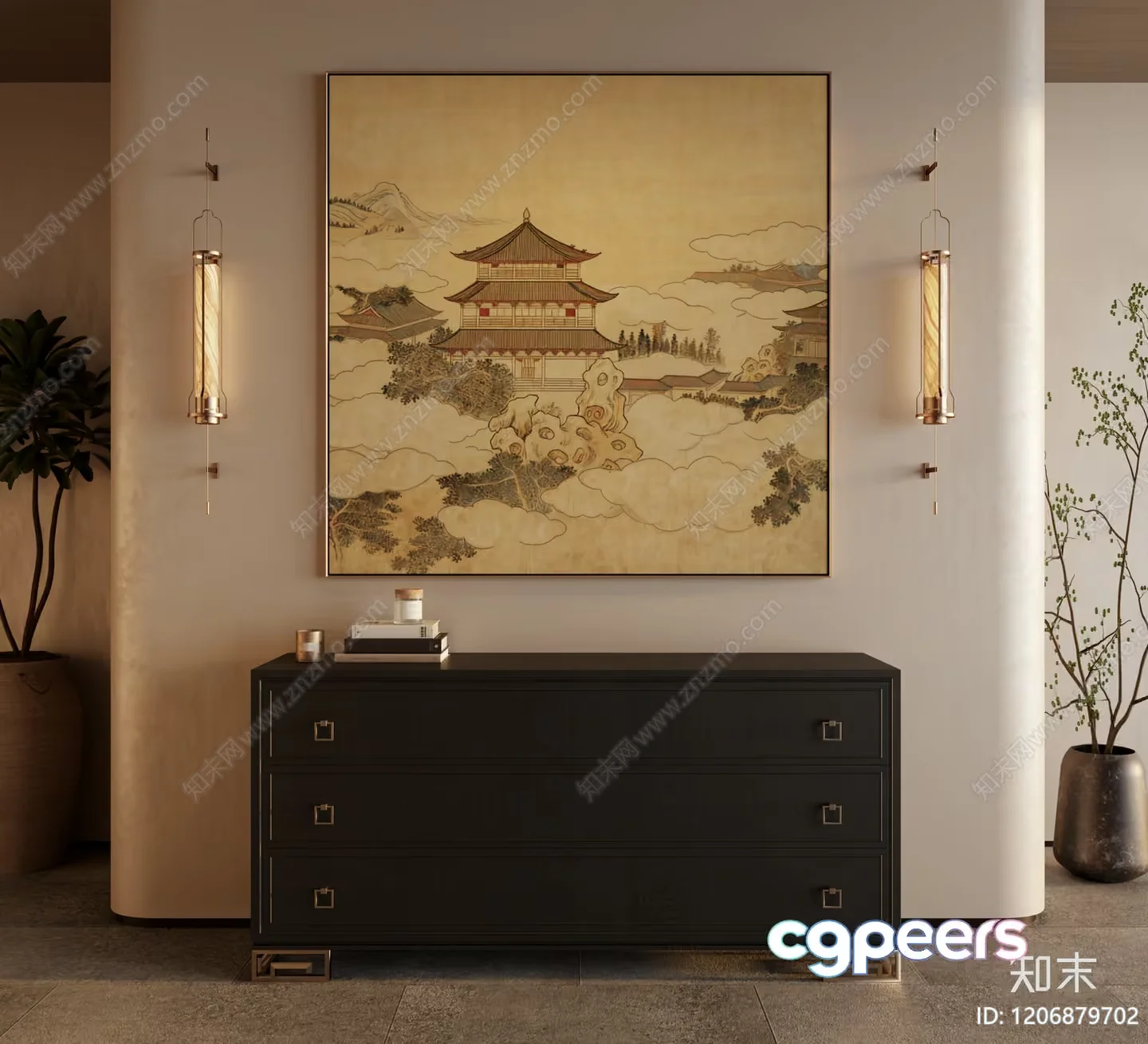 Traditional Asian Painting 3D Model – 19462 – VRAY Render