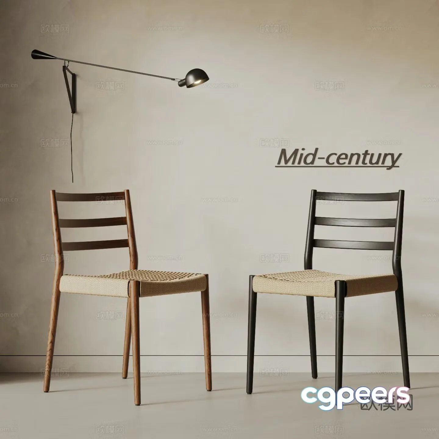 Middle style dining chair combination single chair woven single chair Wasabi dining chair book chair solid wood casual 3D model