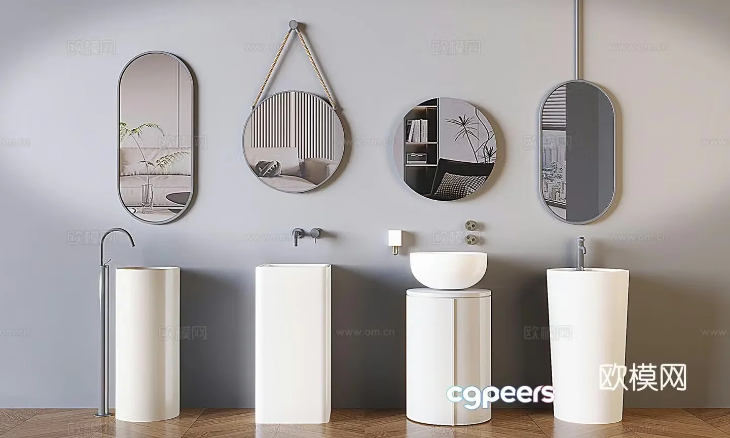 Modern washbasin combination mirror ceramic basin washbasin 3D model