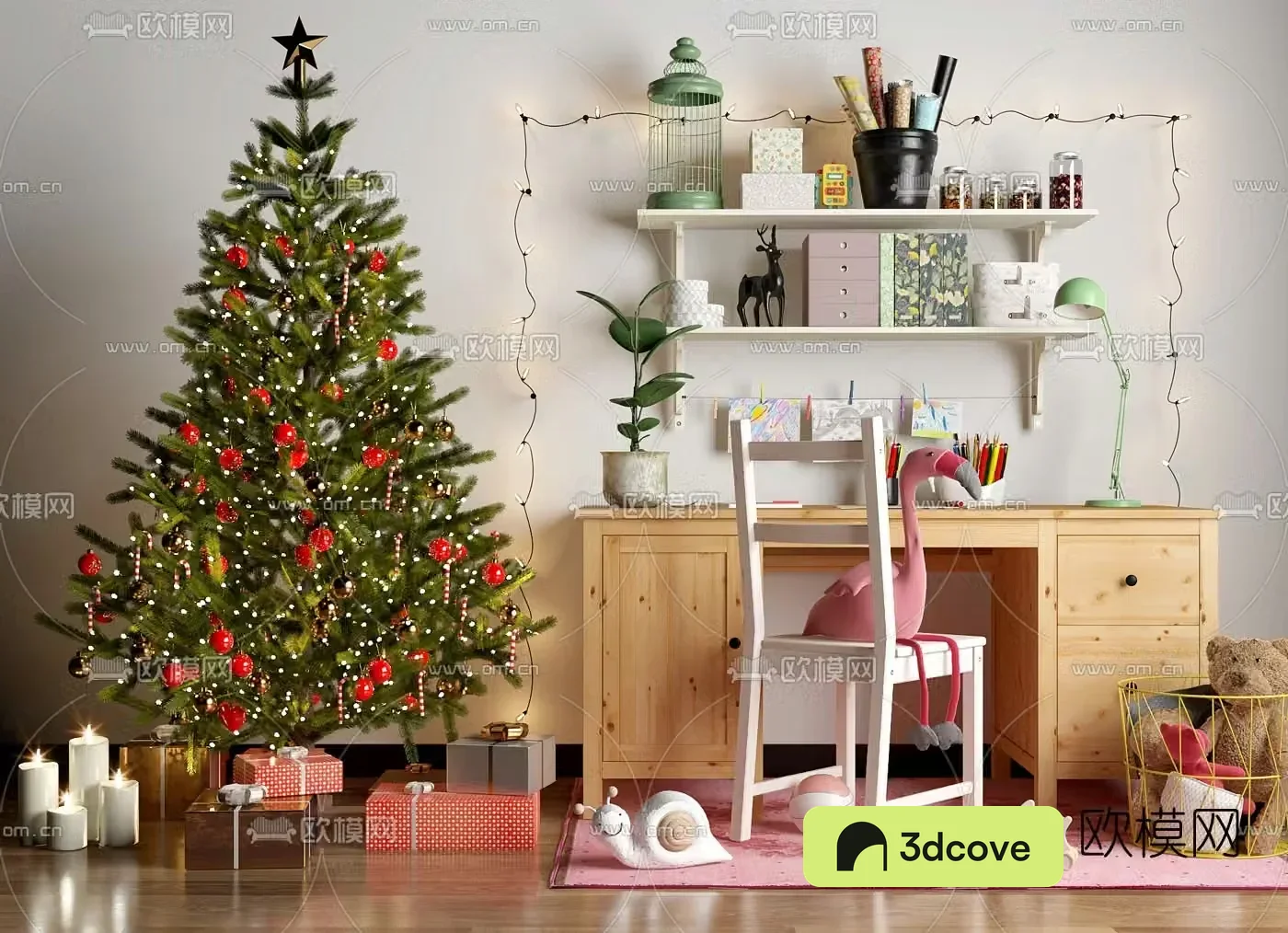 Modern desk school supplies Christmas tree