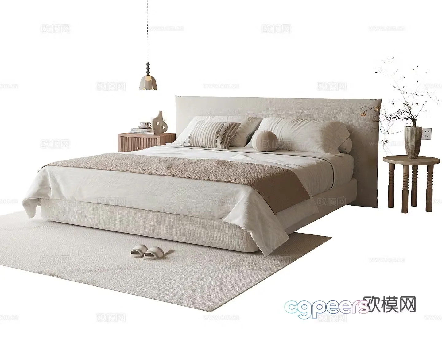 Modern double bed bedside chandelier 3d model