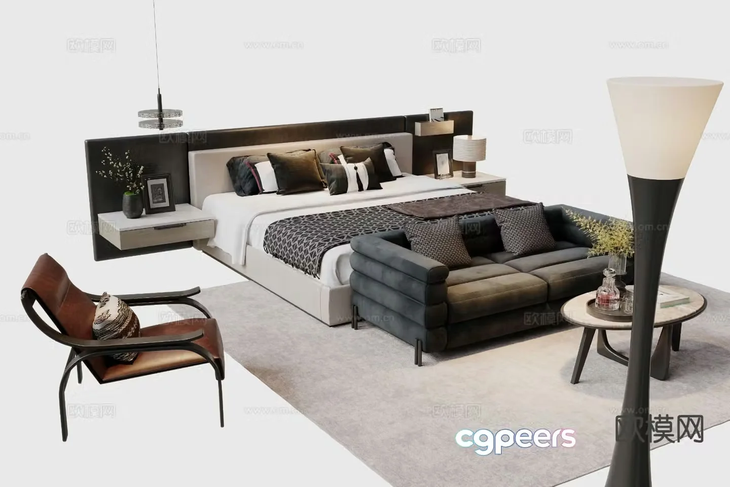 Modern double bed 3d model