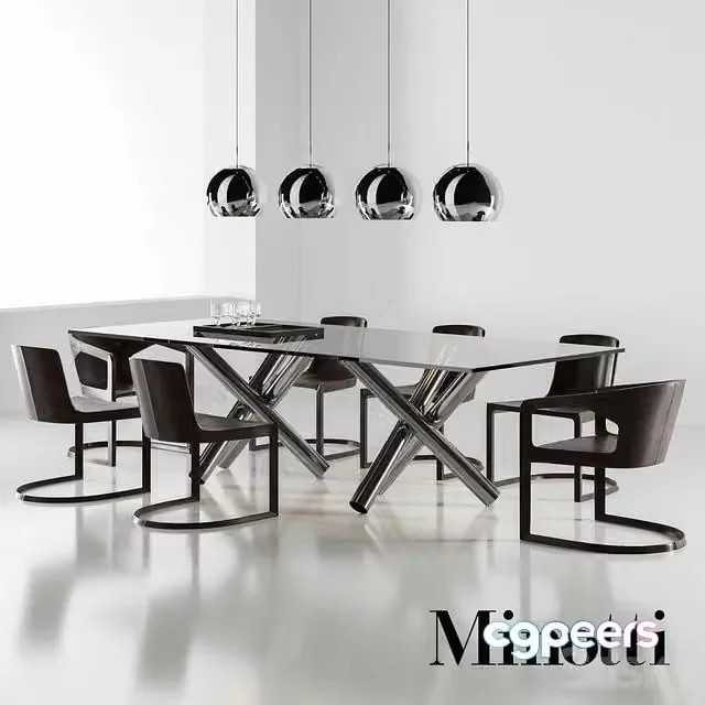 3ds Max Free – Minotti set, table chair metal glass