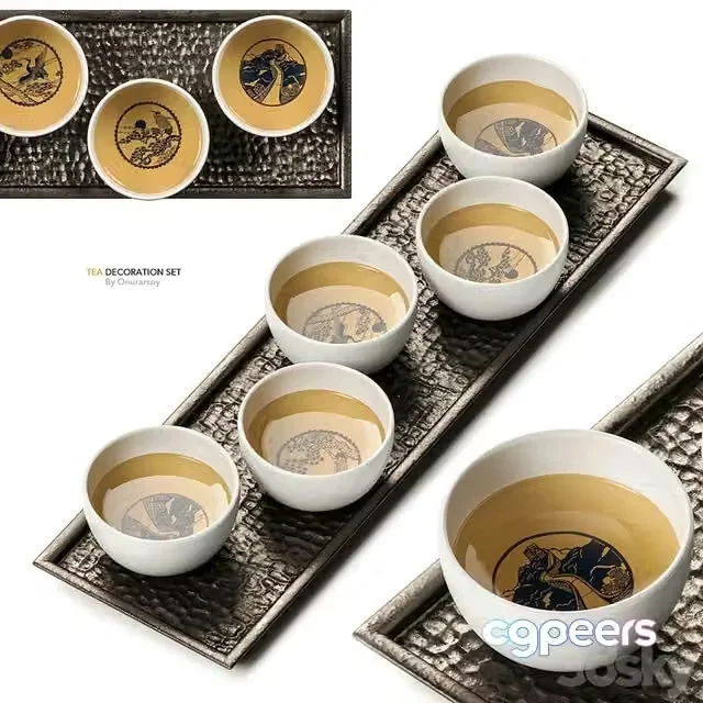 3ds Max Free – Asian Tea decoration Set with Hammered Metal Plate