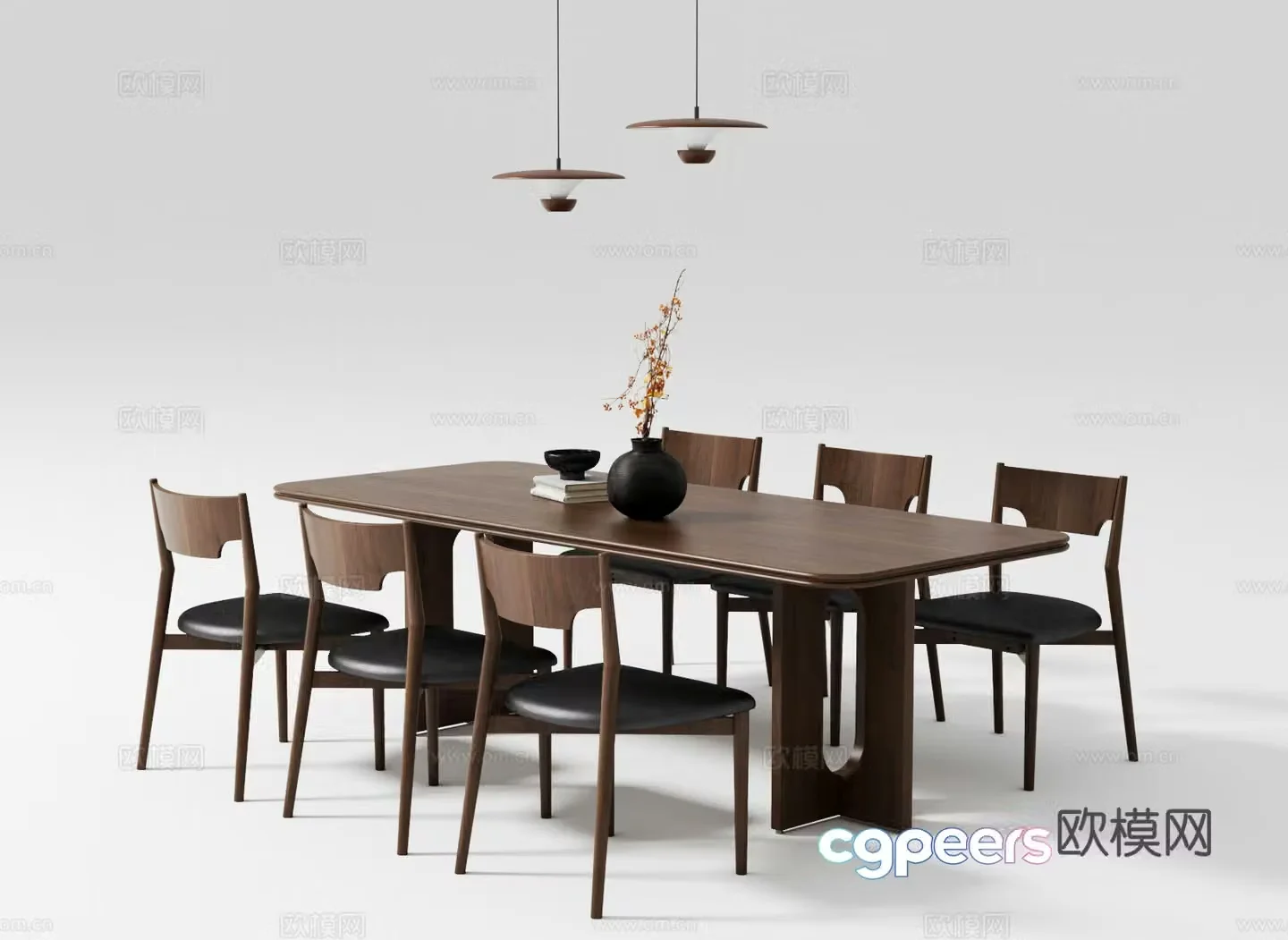French medieval dining table and chair combination 3D model