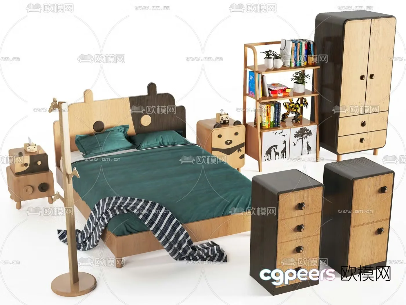 Nordic bedside table wardrobe bookshelf children’s bed 3d model