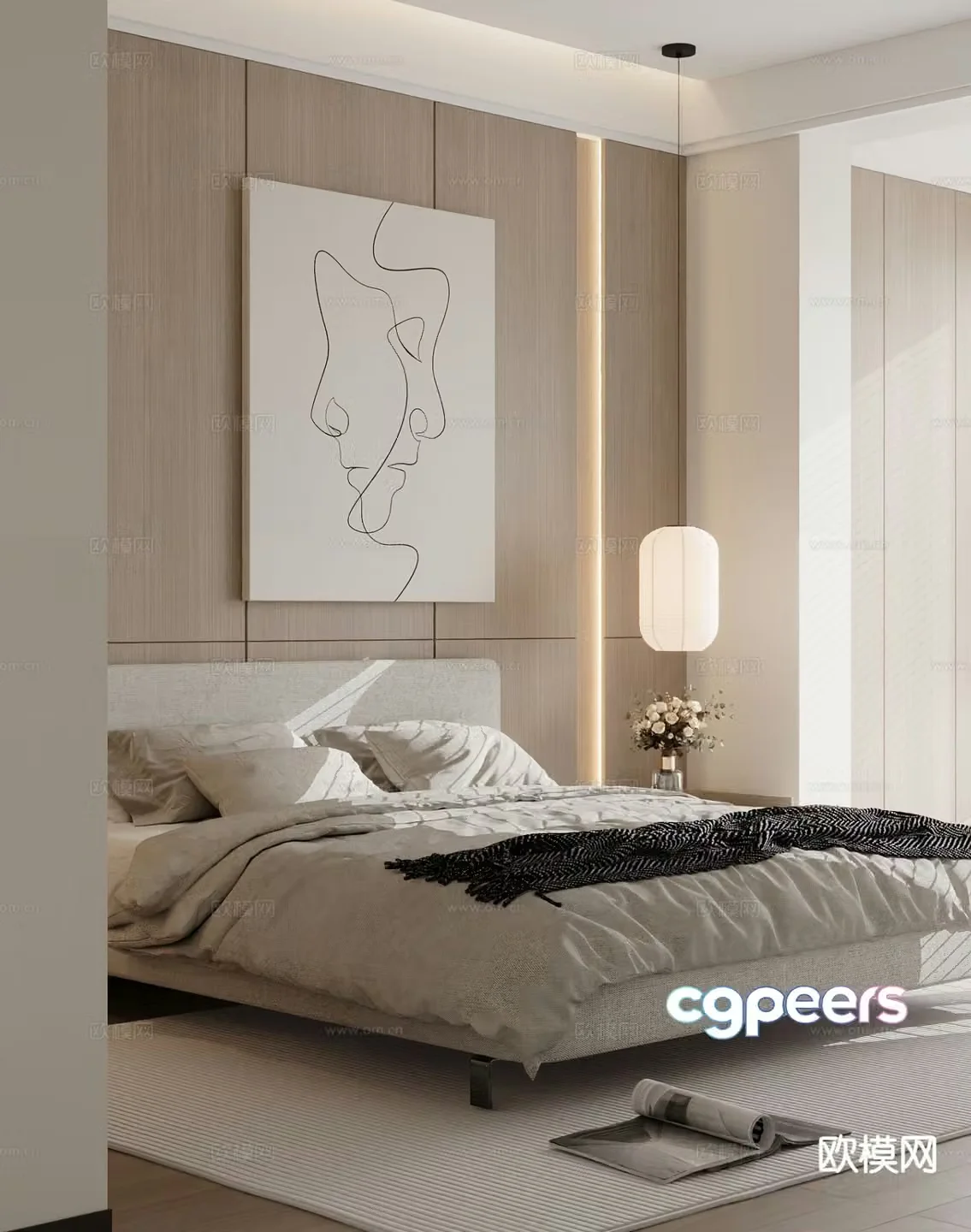 Modern double bed 3d model