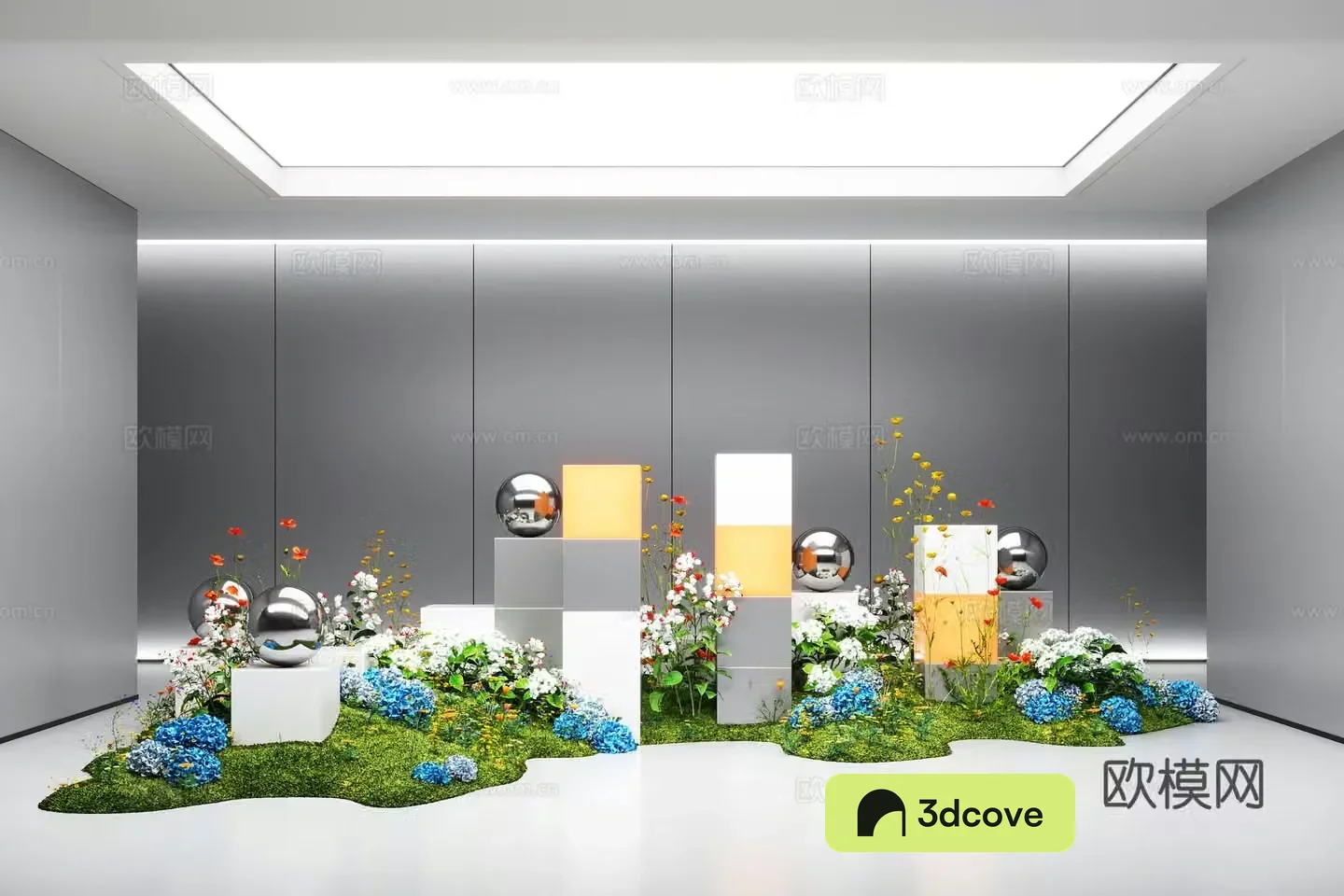 Modern interior landscape landscaping Moss landscape moss landscaping Metal installation sculpture