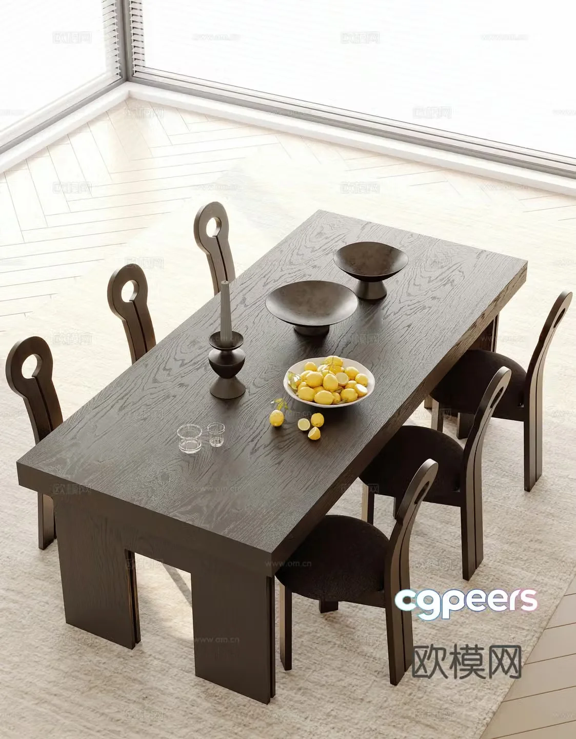 Medieval style dining table and chairs 3d model