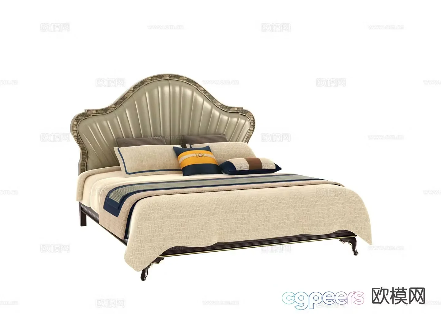 Simple European double bed 3d model