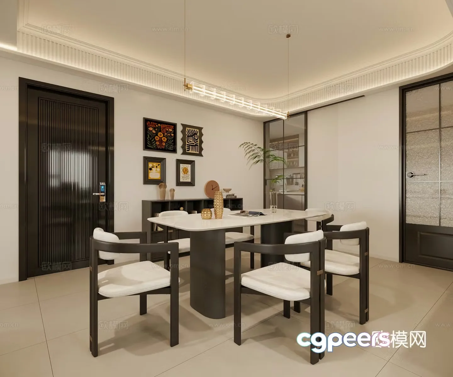 Modern restaurant dining table and chair 3d model