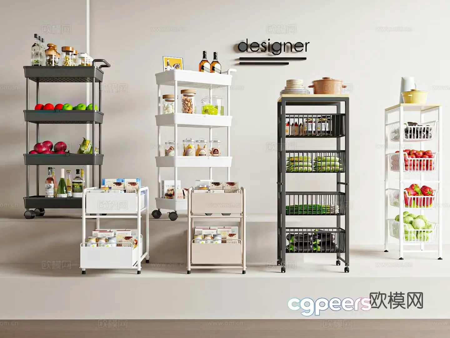 Modern minimalist storage rack Kitchen storage rack Cart 3d model