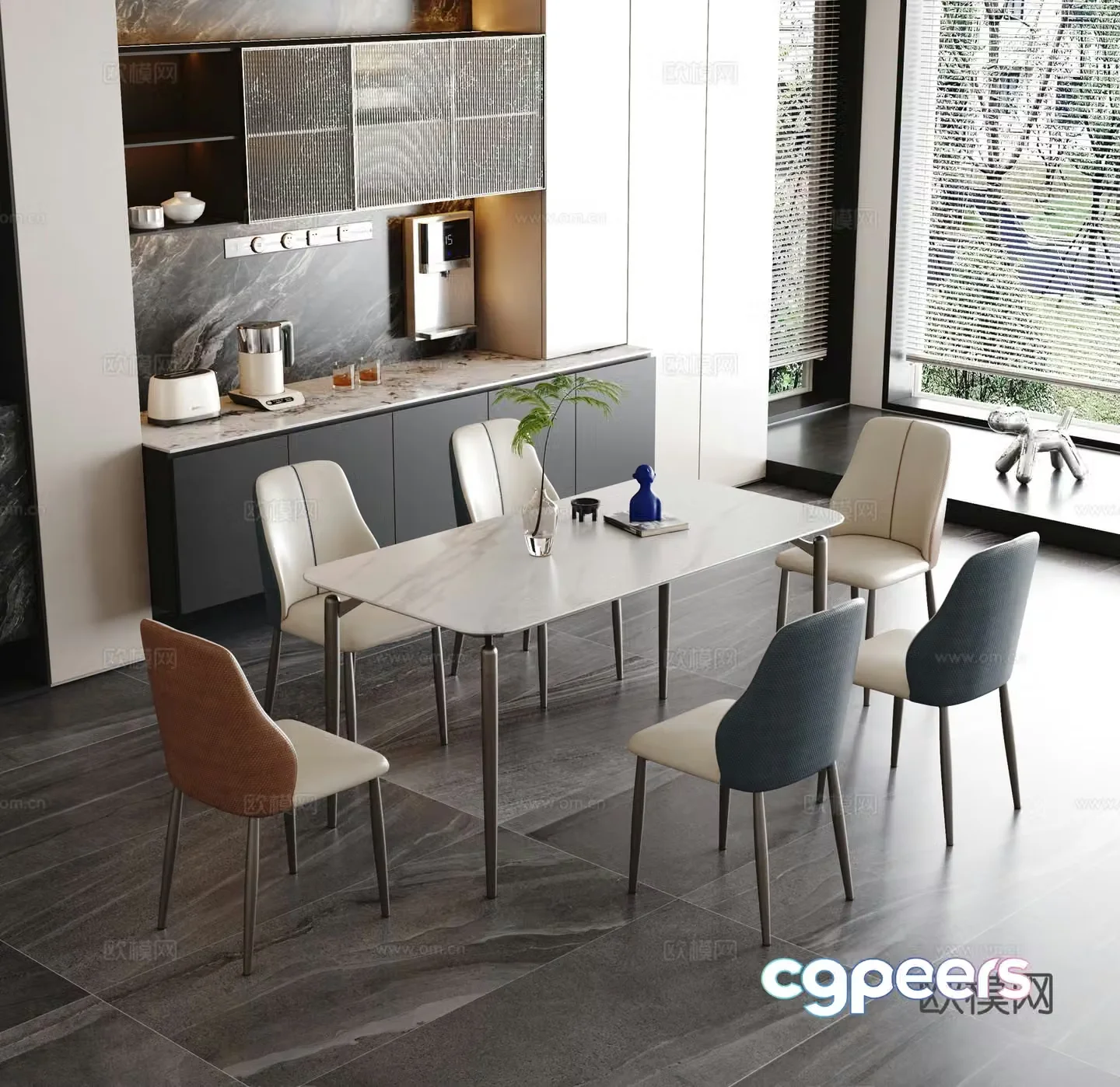 Modern minimalist dining table and chairs Modern minimalist dining 3d model
