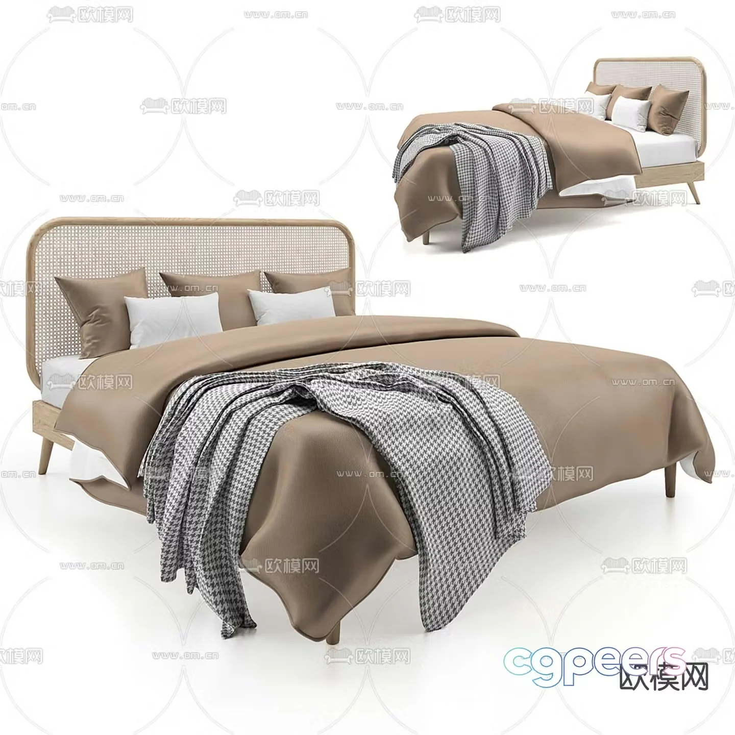 rattan bed double bed 3d model