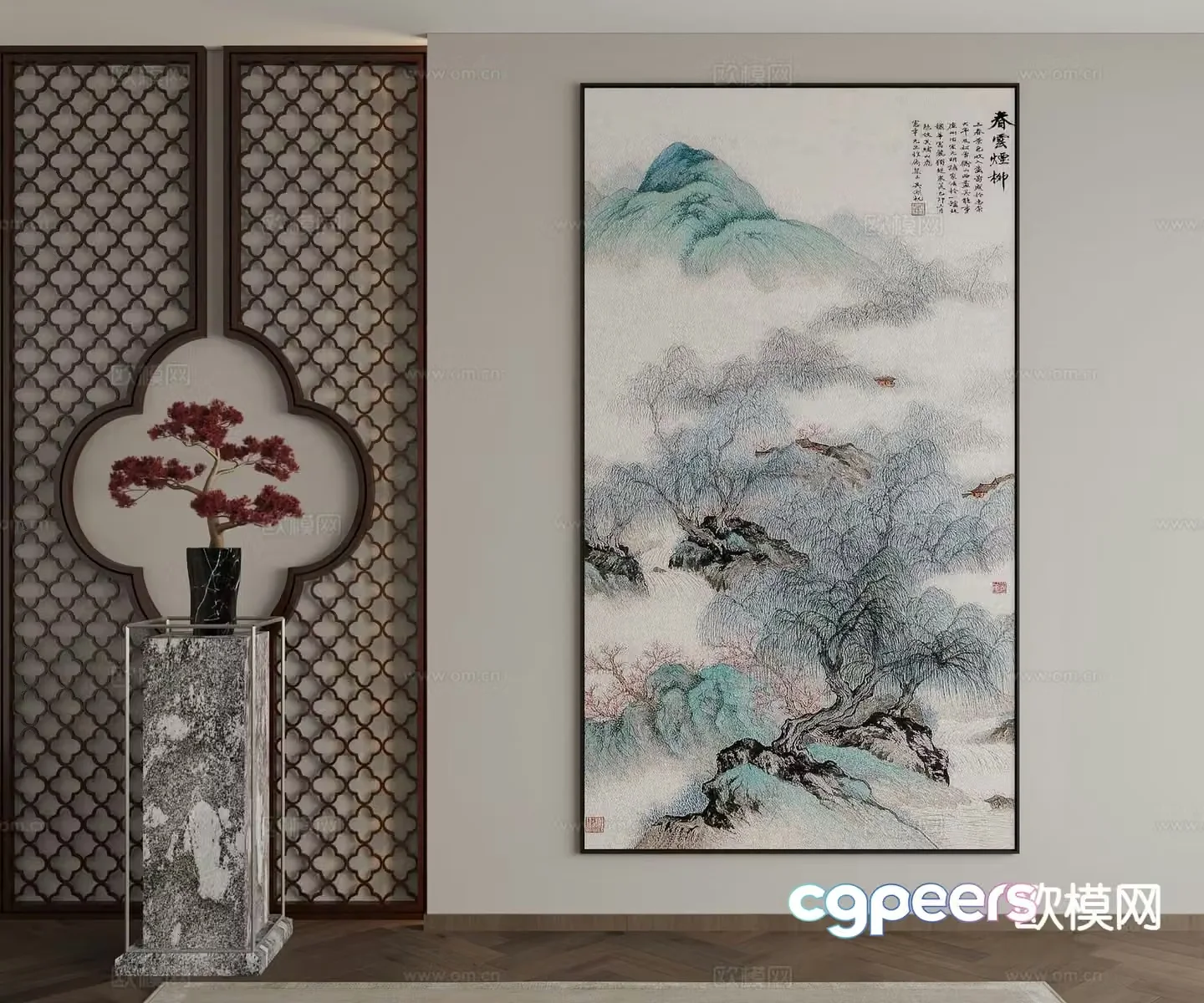 New Chinese style decorative painting art painting hanging painting 3d model