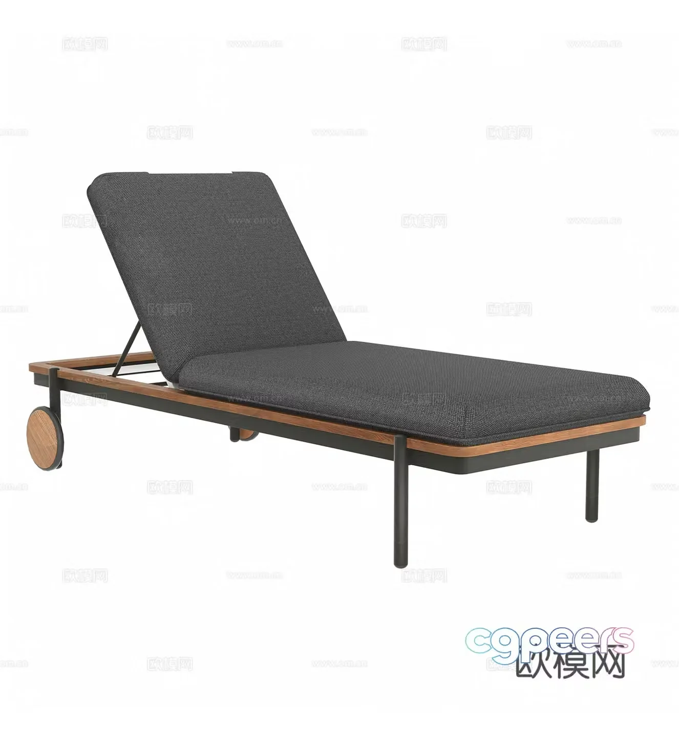 Modern outdoor courtyard garden swimming pool beach metal teak roller lounger lying bed combination 3d model
