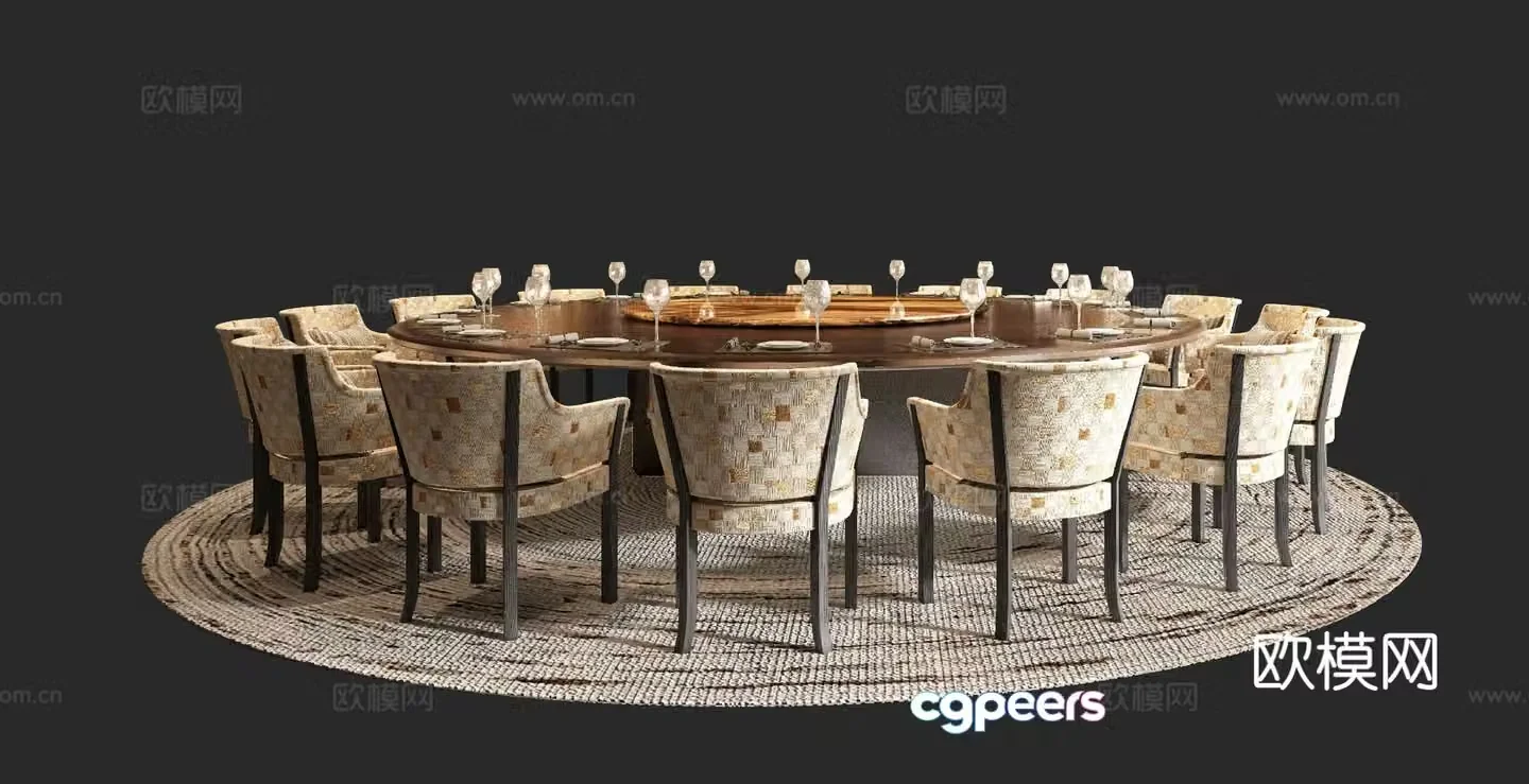 Box dining table and chairs round dining table 3d model