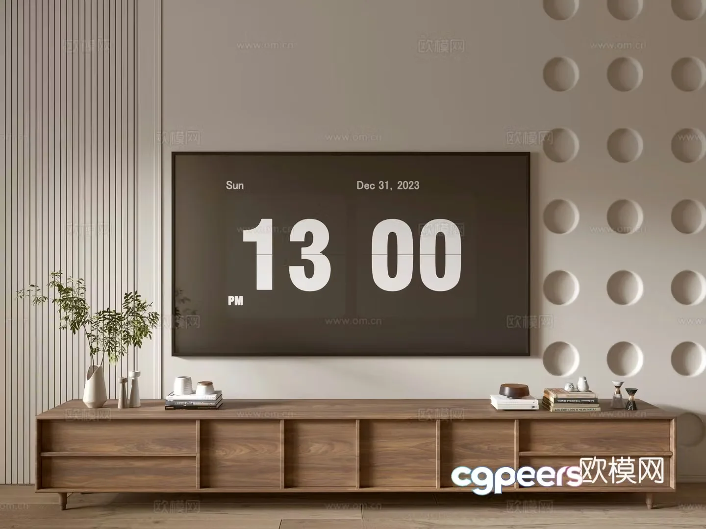 Log style wood grain TV cabinet 3D model