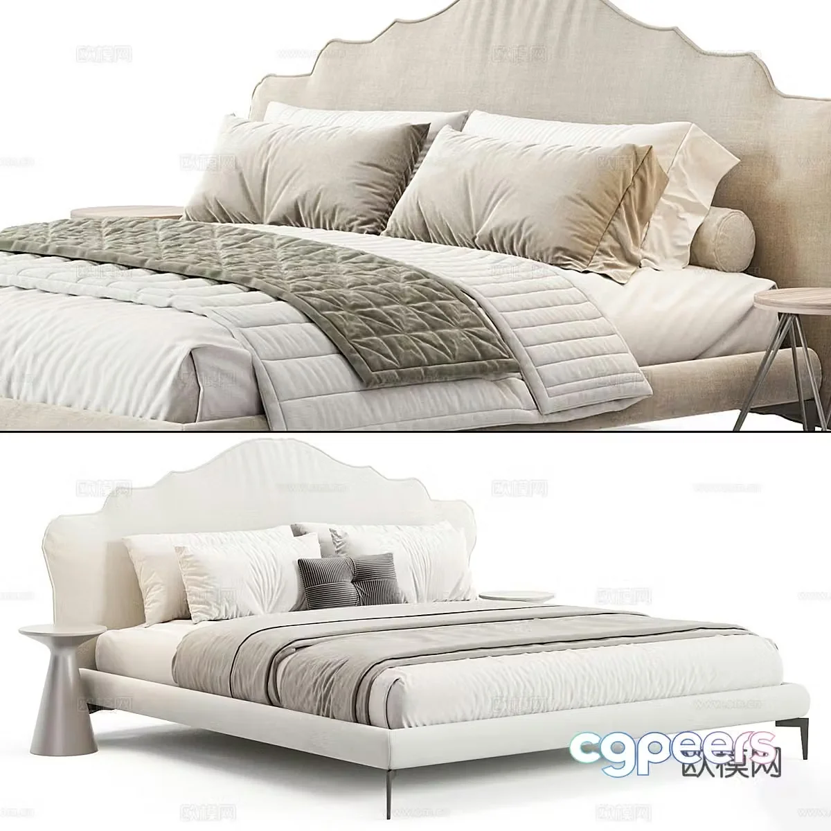 Modern french double bed 3d model