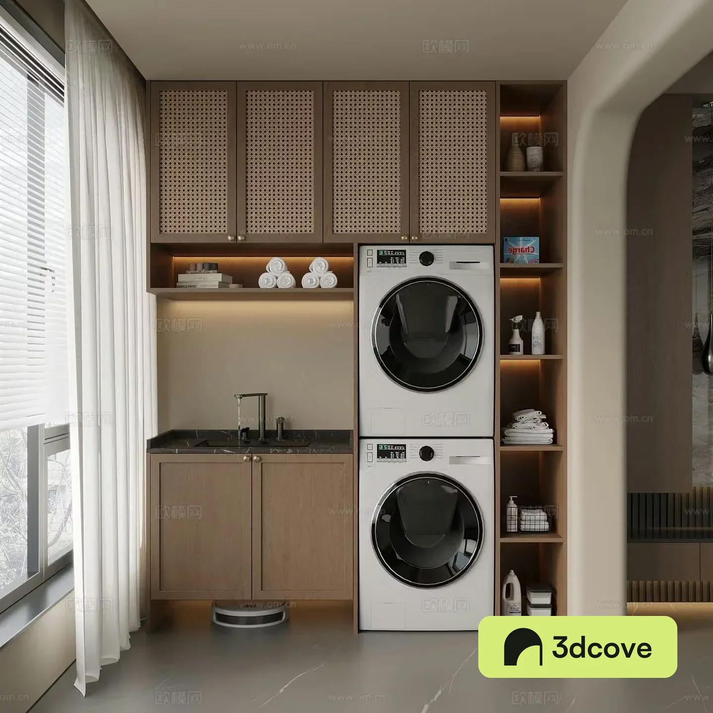 Middle Ages New Chinese Style Washing Cabinet Balcony Cabinet Storage Cabinet 3D Model