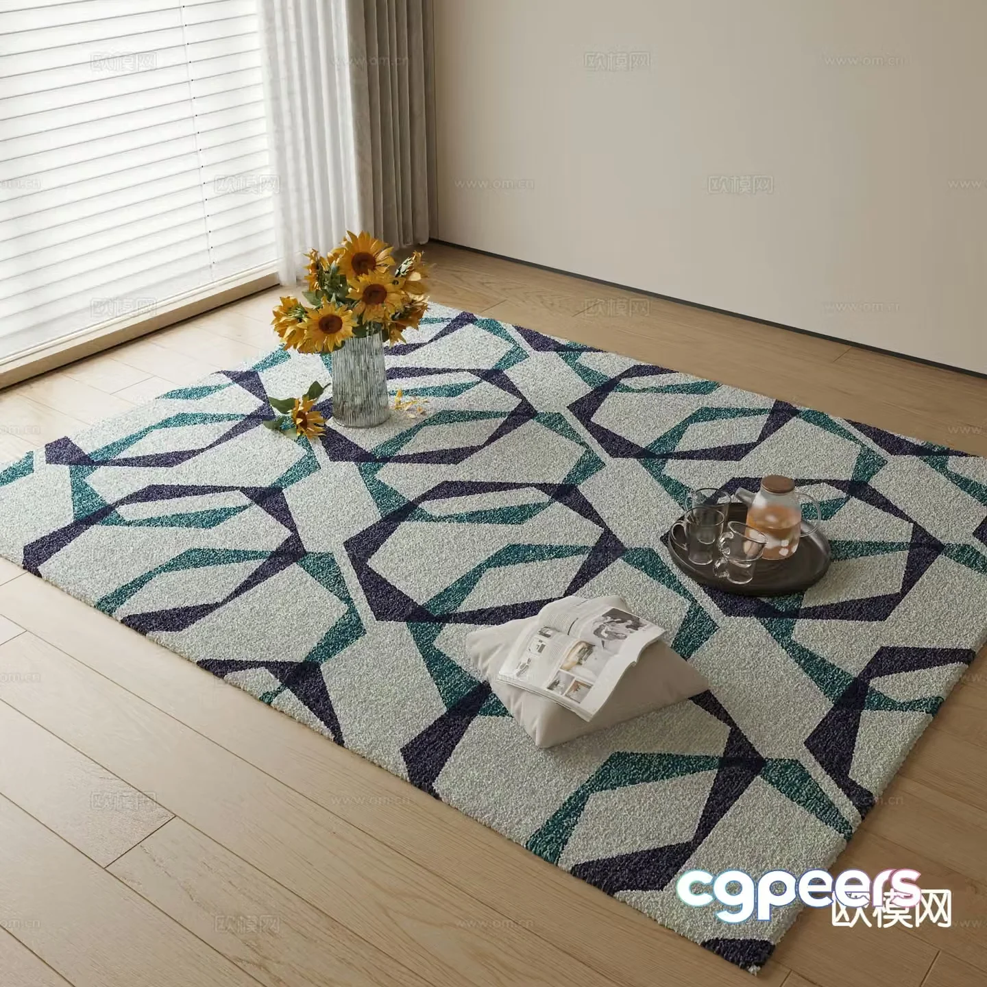 Modern carpet square rug 3d model