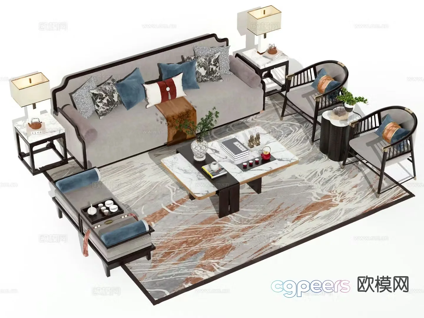 New Chinese style sofa modular sofa 3d model