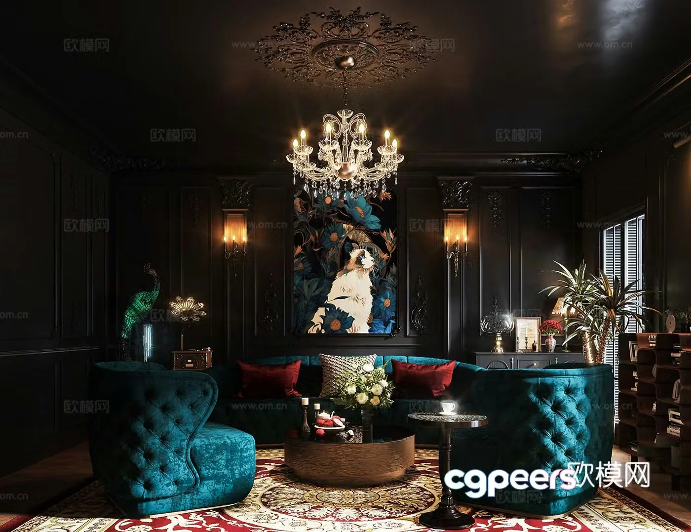 French dark style living room 3d model