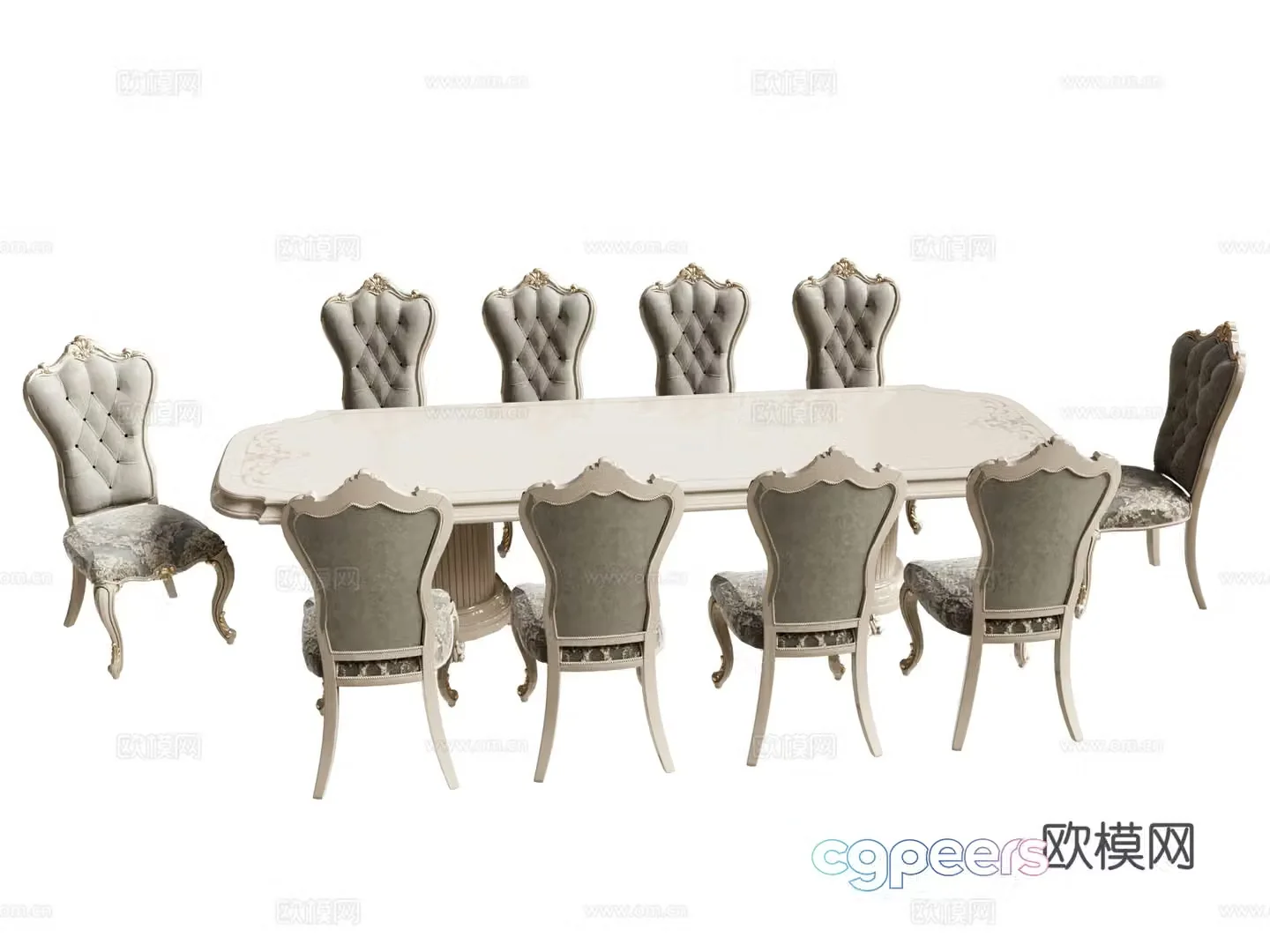 French dining table and chairs bar dining table 3d model