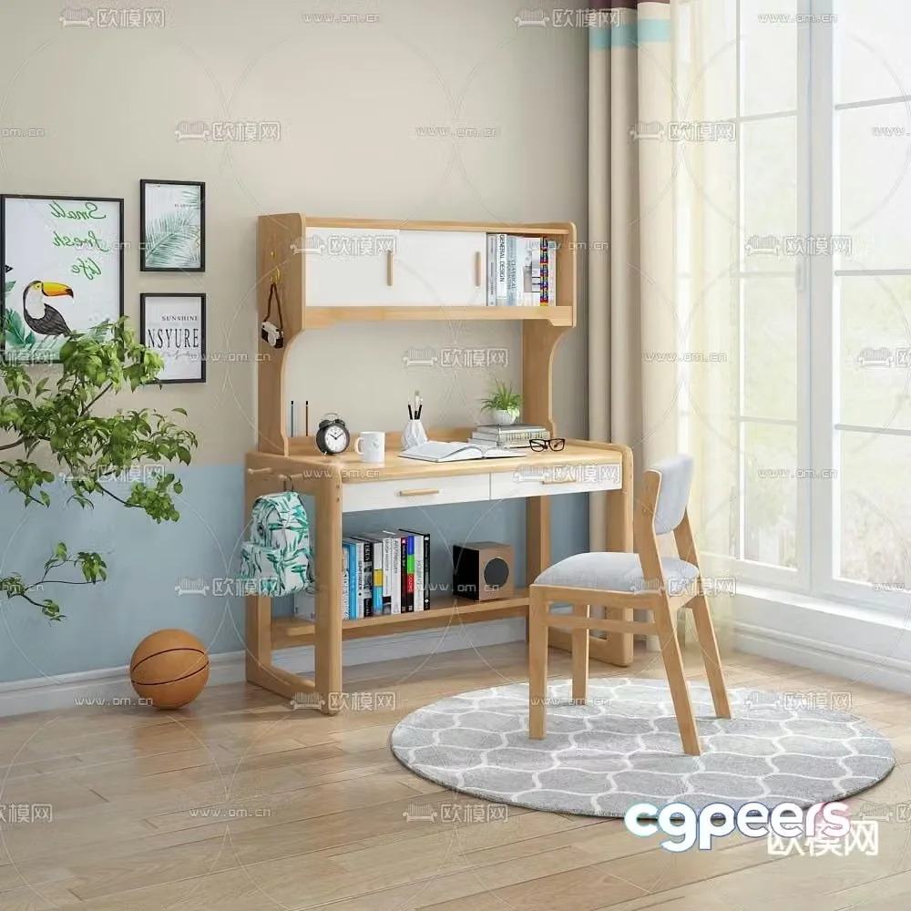 Nordic children’s desk chair desk 3d model