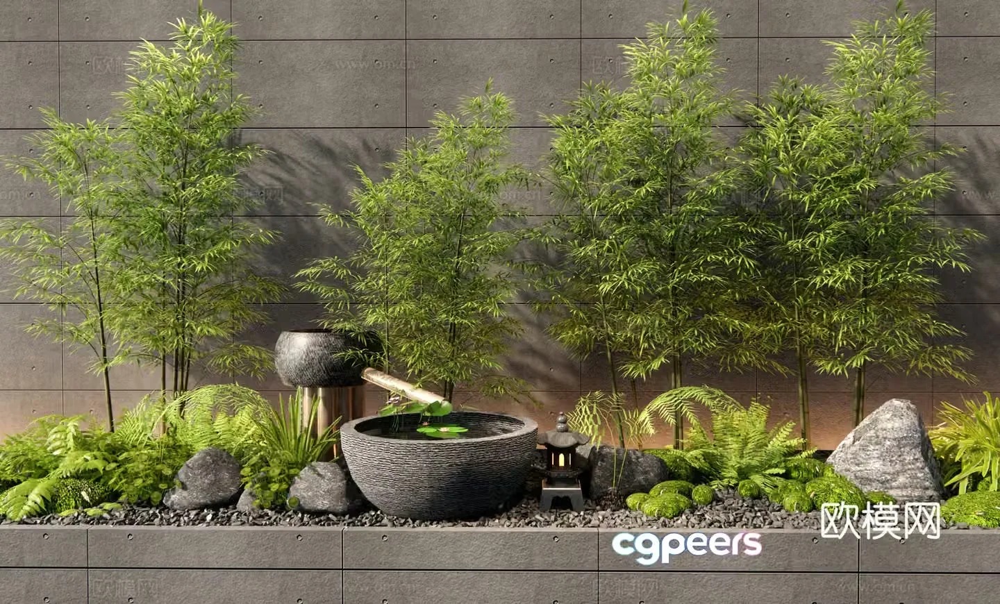 New Chinese style bamboo garden landscape plant pile moss 3d model