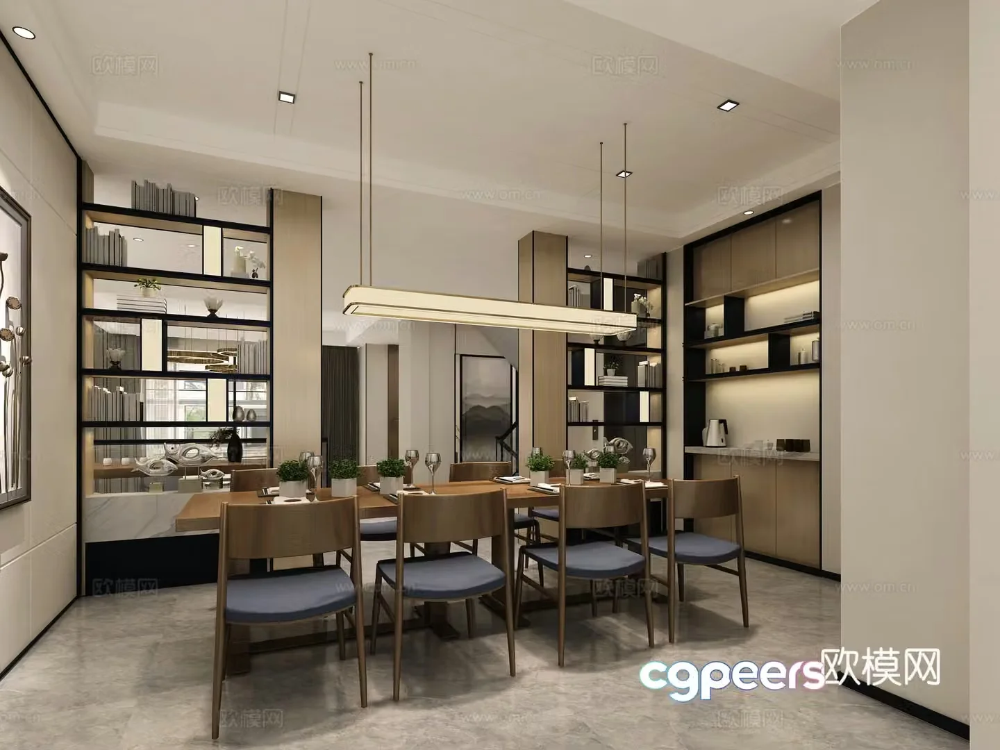 Modern villa living and dining room 3d model