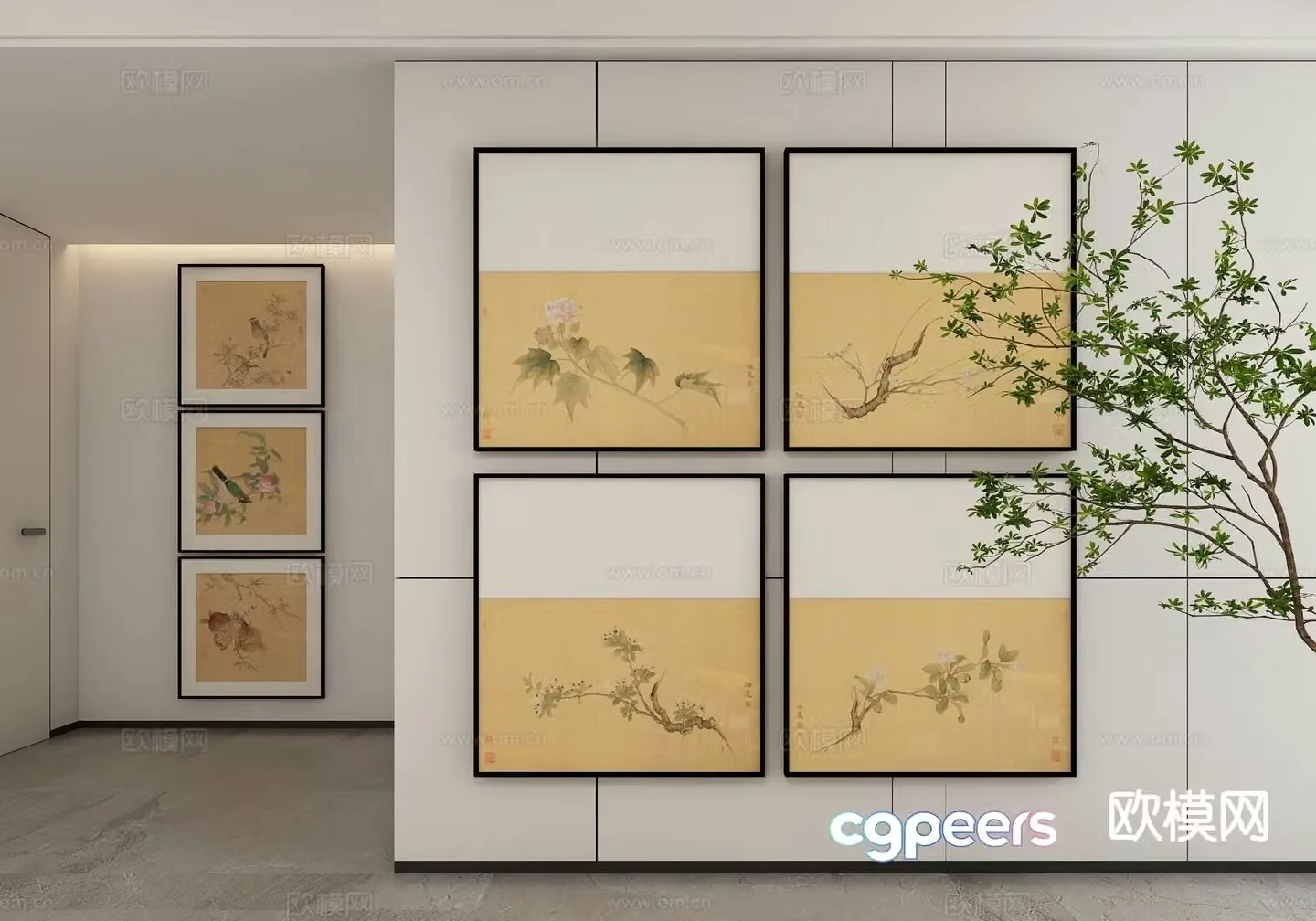 New Chinese style ink painting decorative painting 3D model