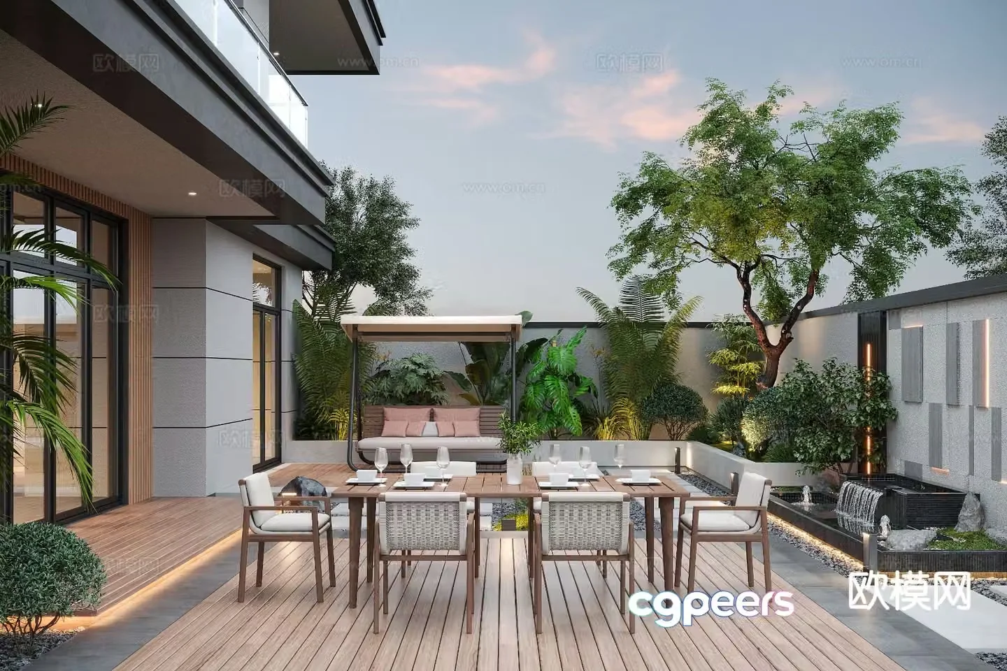 Villa garden courtyard landscape 3d model