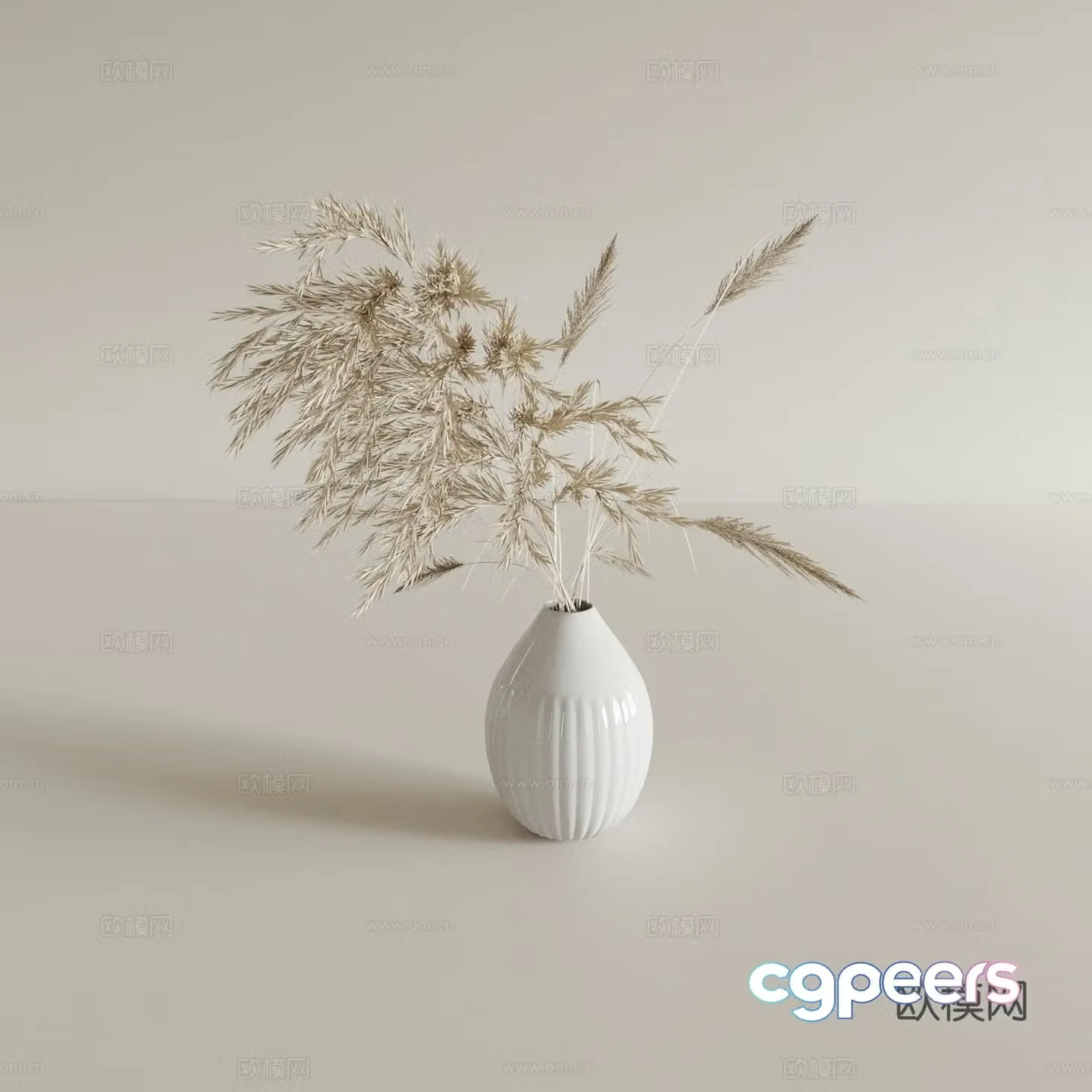 wabi-sabi wind reed vase floral arrangement dry branches 3d model