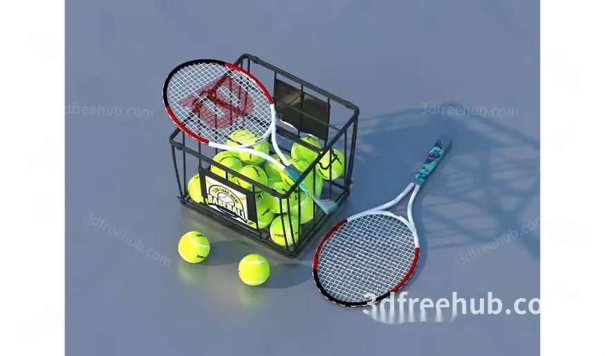 A Tennis Racket And Balls 3D Model – 21230 – VRAY Render