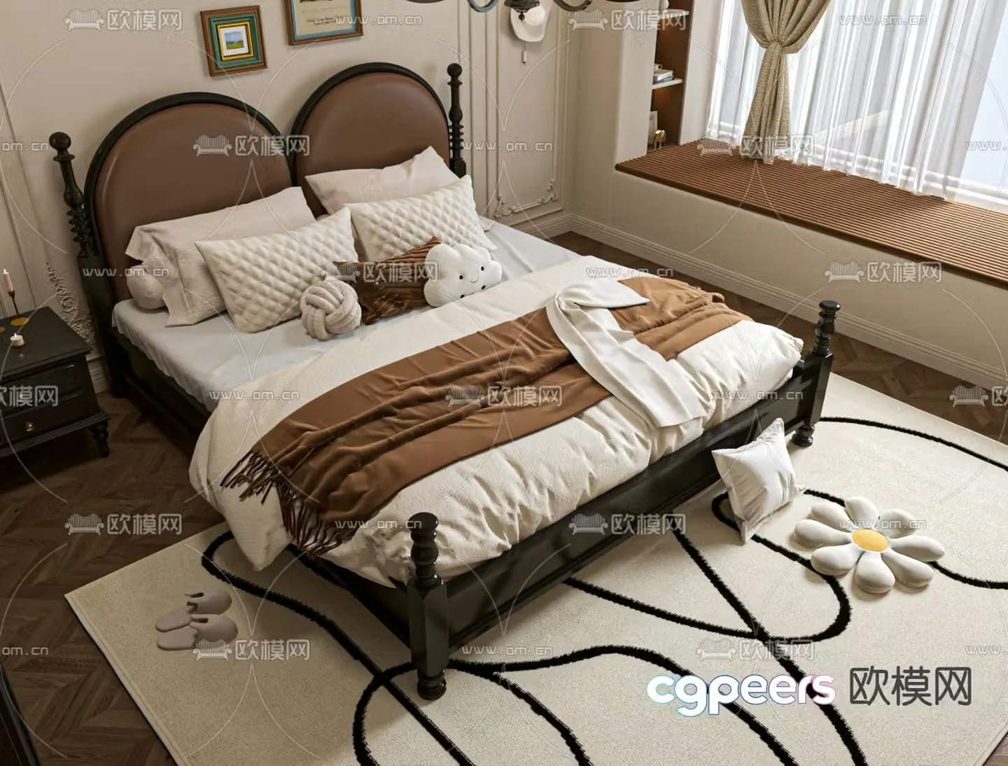 Medieval style double bed 3d model